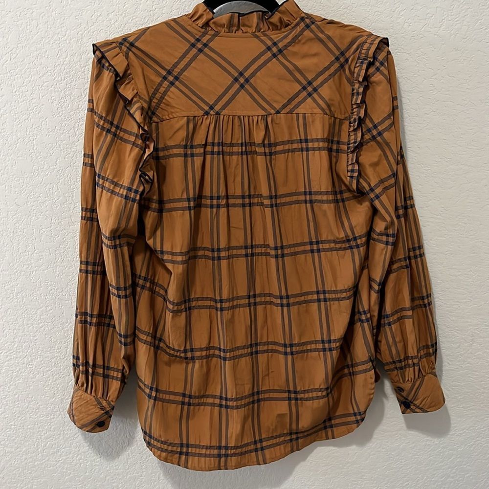 FINLEY Byrdee Long Sleeve Blouse Vicuna Pucker Plaid, Size XS - Picture 9 of 11